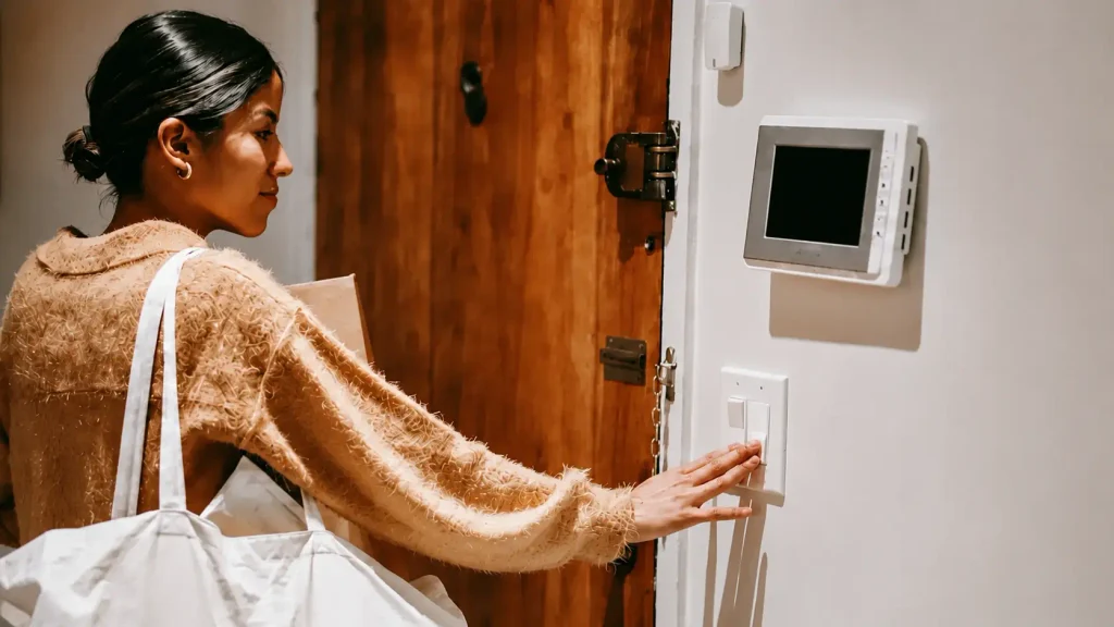 Homeowner using a smart thermostat to save money on heating and cooling