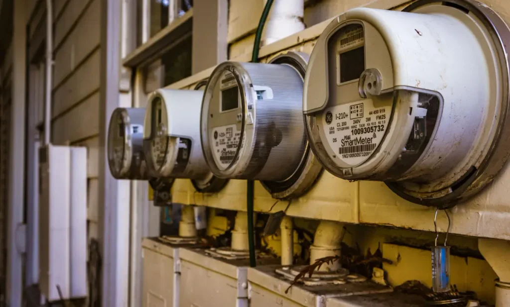 Electric bill sections showing kWh use, rates, delivery charges, and fees